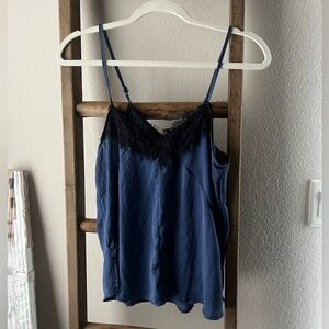 Blue tank with black lace - size small